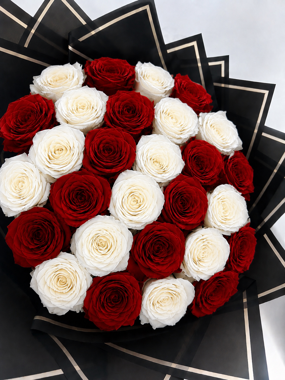 24 Red/White Roses Bouquet