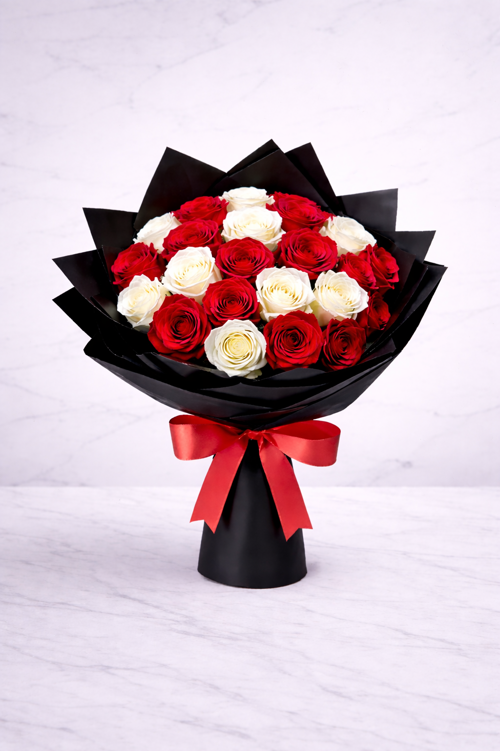 24 Red/White Roses Bouquet