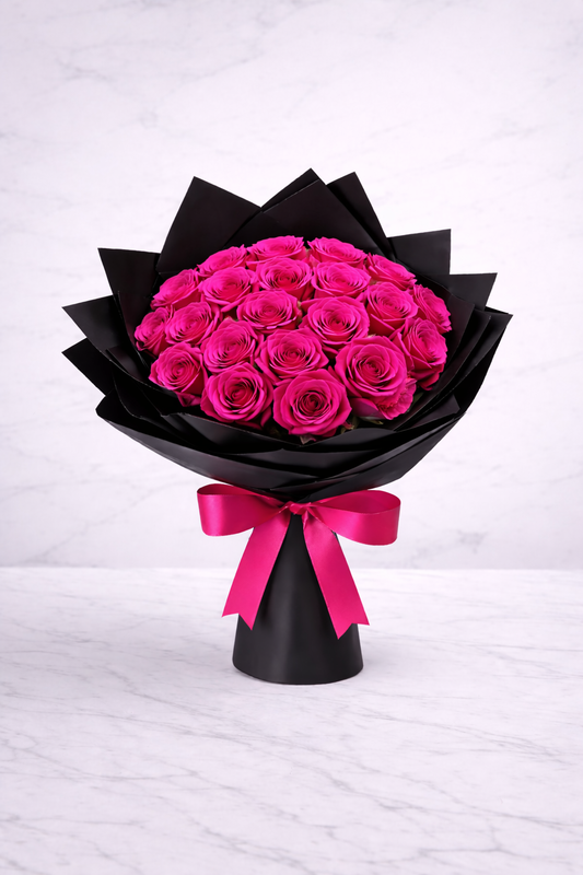 24 Hot Pink Roses Bouquet