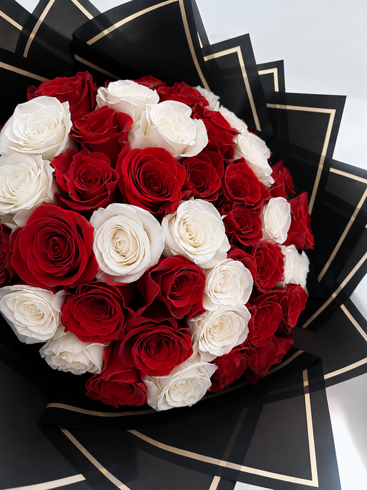 50 Red/White Roses Bouquet